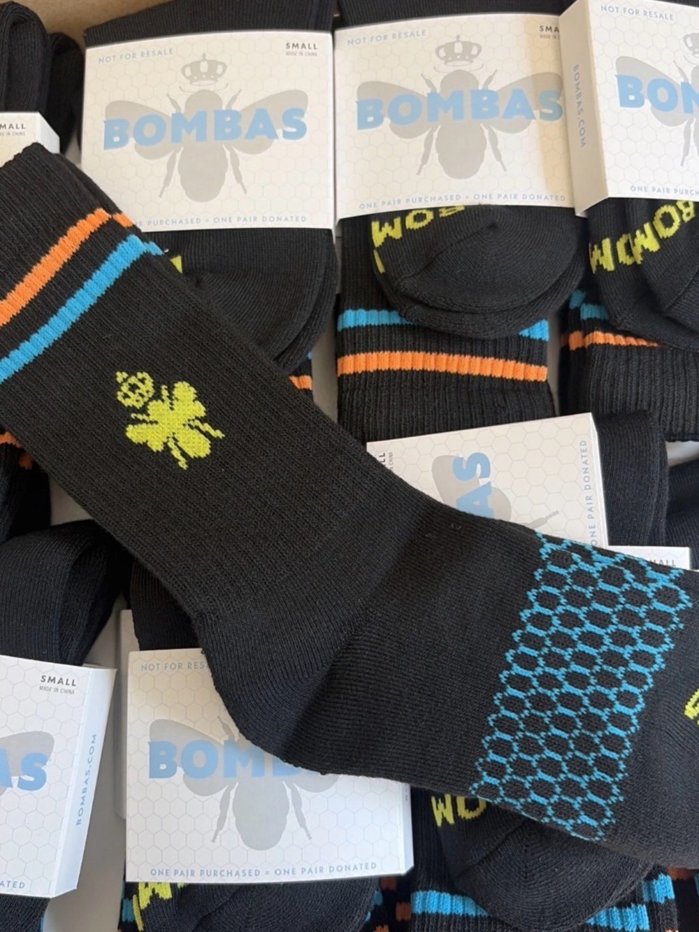1 Pairs Bombas Small Crew Length Socks Yellow Orange Blue Black